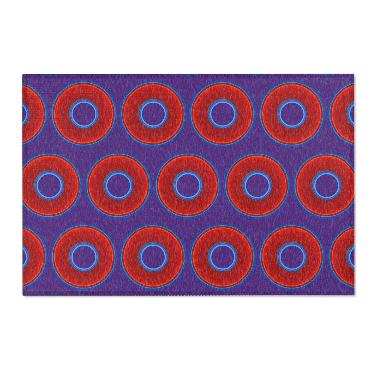 Lumpy Donut Print Rug - choice of 3 sizes - vivid red donut print w/purple background