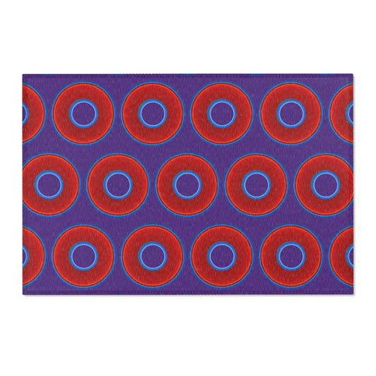 Lumpy Donut Print Rug - choice of 3 sizes - vivid red donut print w/purple background