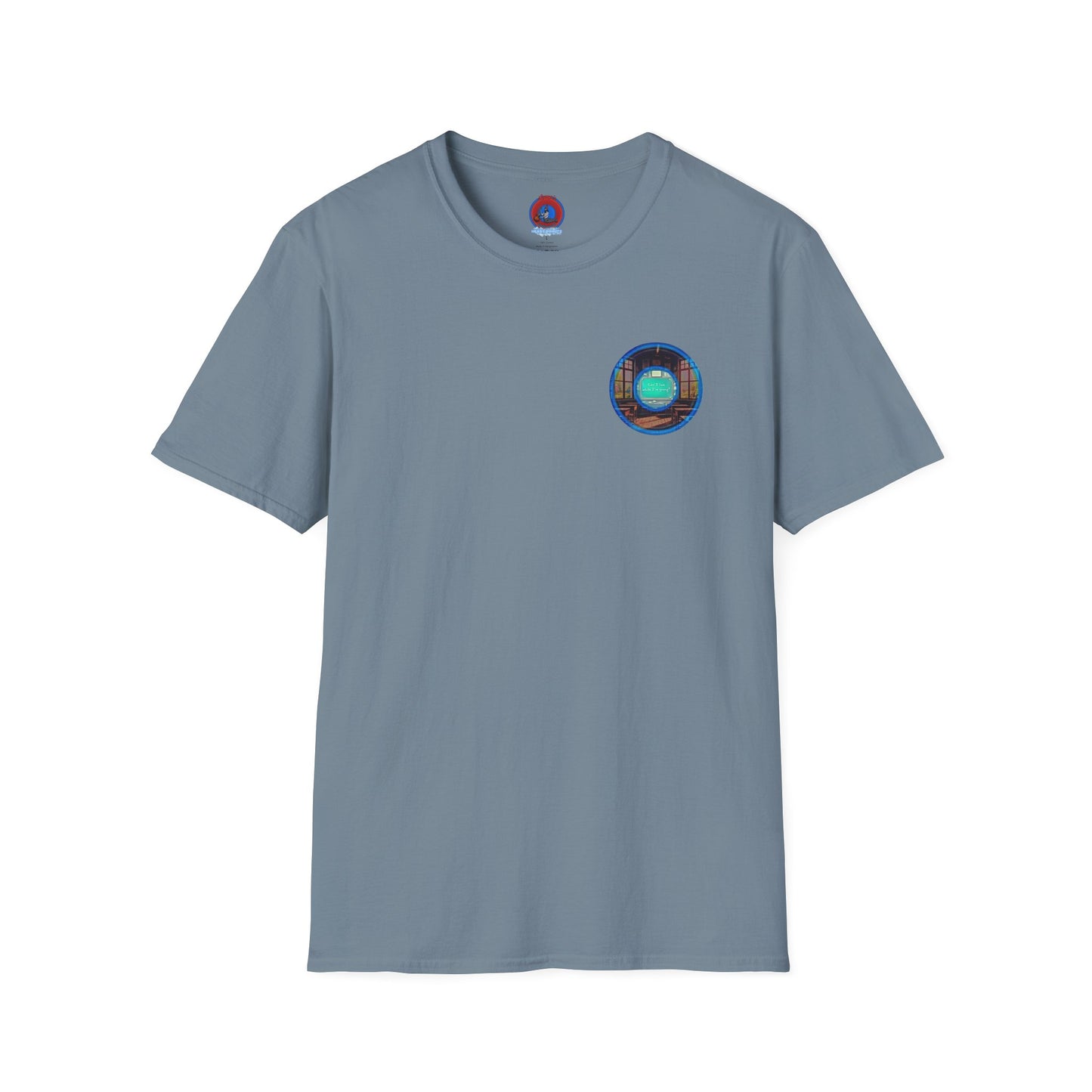 Classic Donut Tee - Unisex Soft-Style - "The Torturous Chalk Dust Donut  " - blue/red picture donut