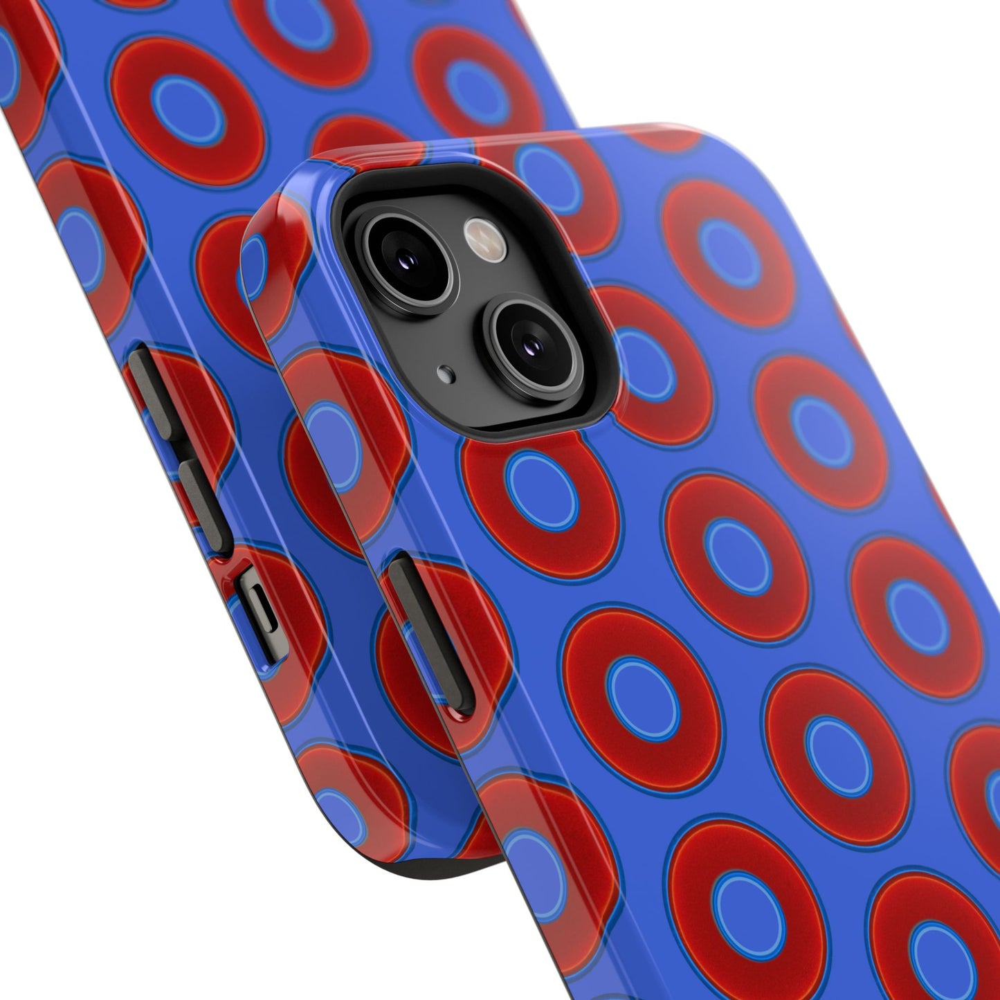 Impact-Resistant Lumpy Donut Case - red vivid donut print w/royal blue background
