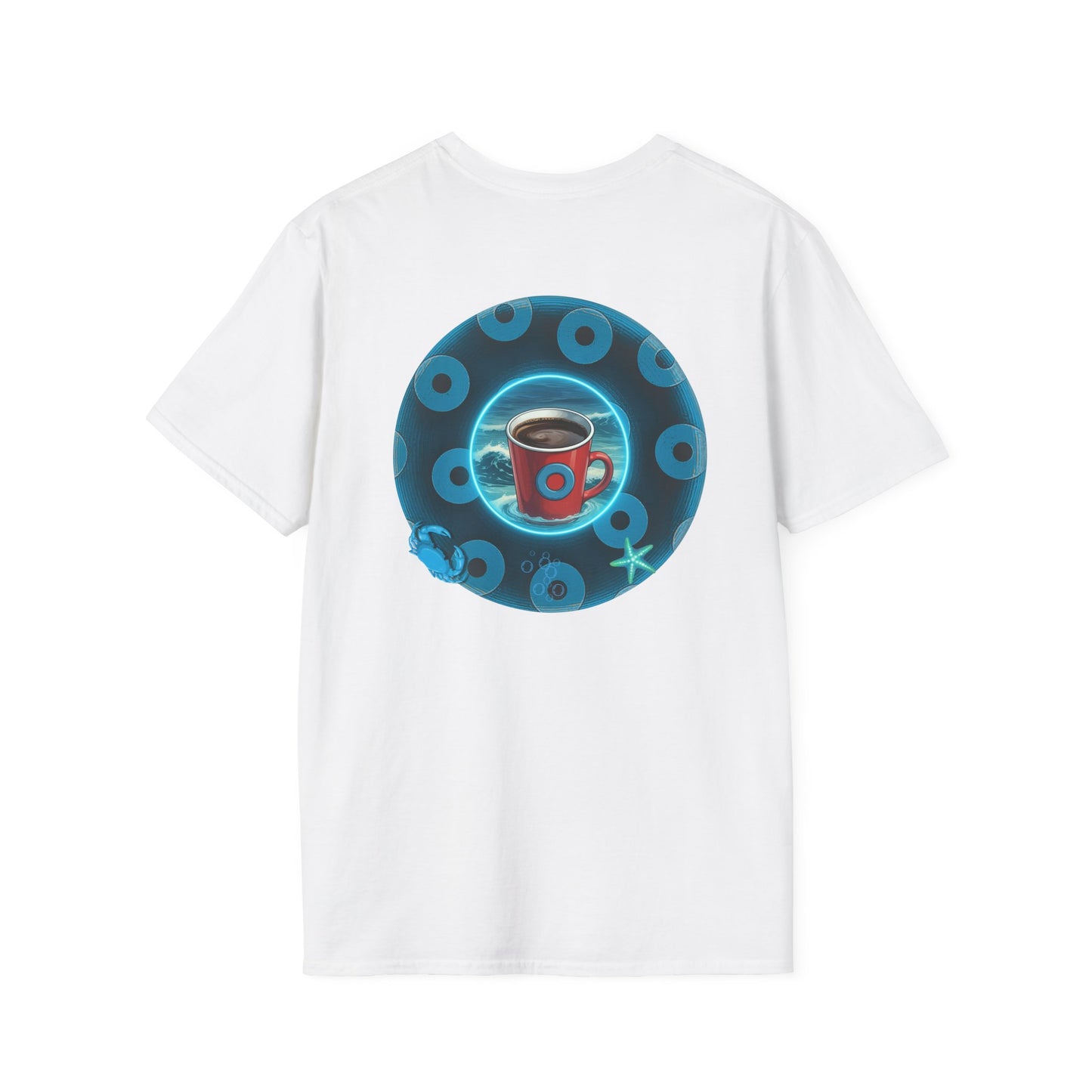 Classic Donut Tee - Unisex Soft-Style - "The Leaky Cup" - paradoxical blue/teal ocean donut -