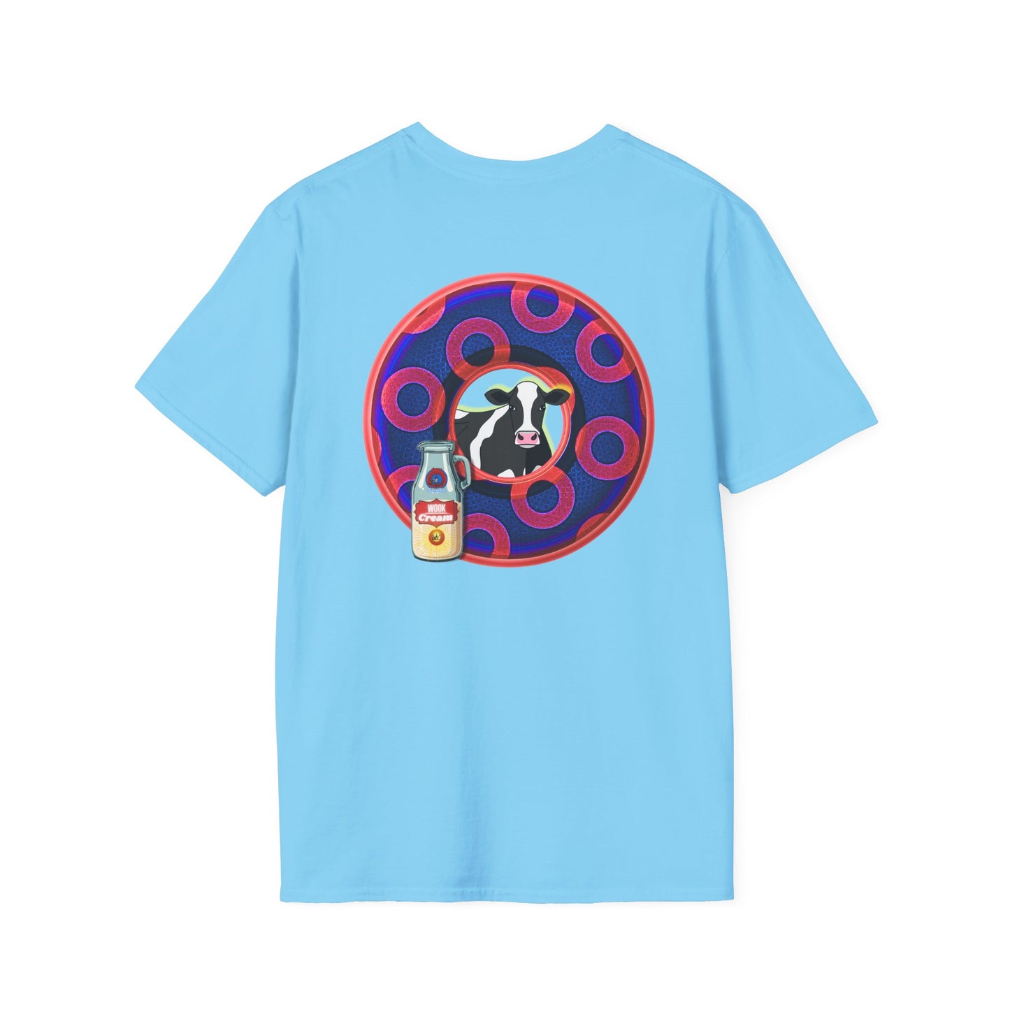 Classic Donut Tee - Unisex Soft-Style - "Beefy Wooked Cream - YEMSG Donut" - electric blue/red rustic paradox donut