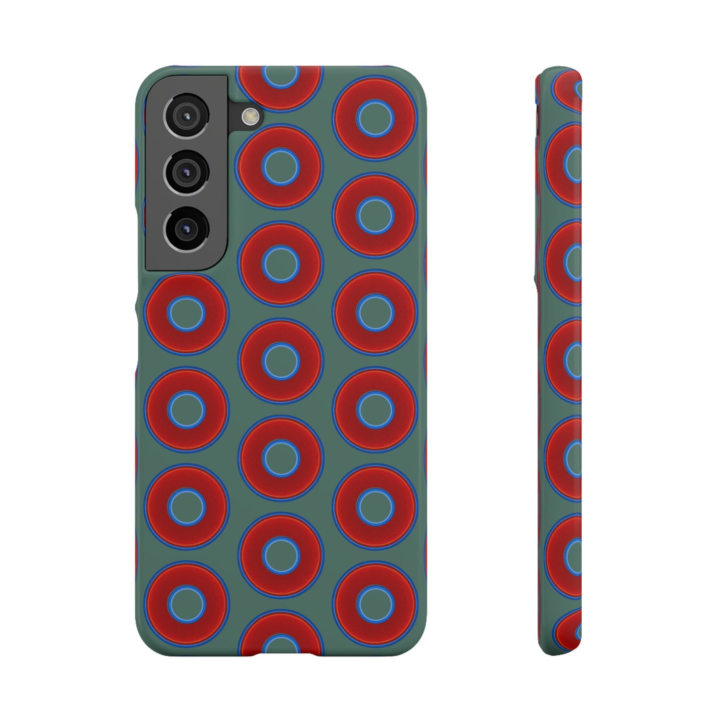 Lumpy Donut Snap Case - red vivid donut print w/Fenway green background