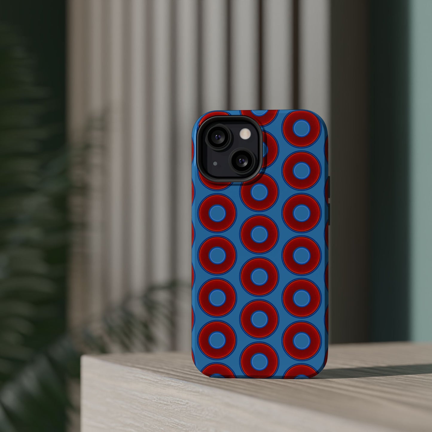 Magnetic Tough Donut Case - red vivid donut print w/light steel blue background