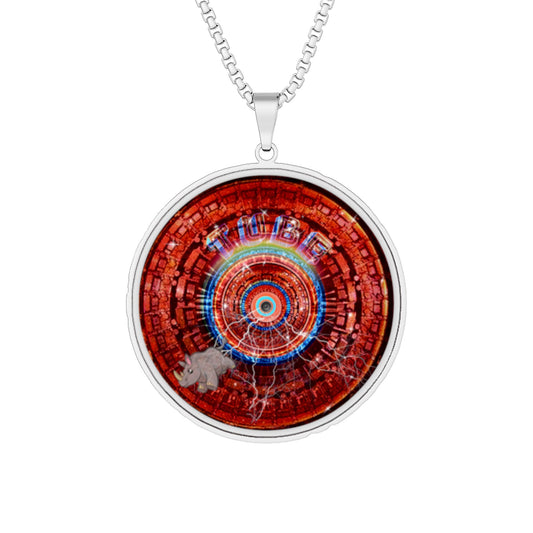 Lump's Heady Donut Necklace - 1" x 1" Stainless Steel Pendant - "Rhinos Do Run From Thunder Pendants" - red tube cartoon donut - variant 2