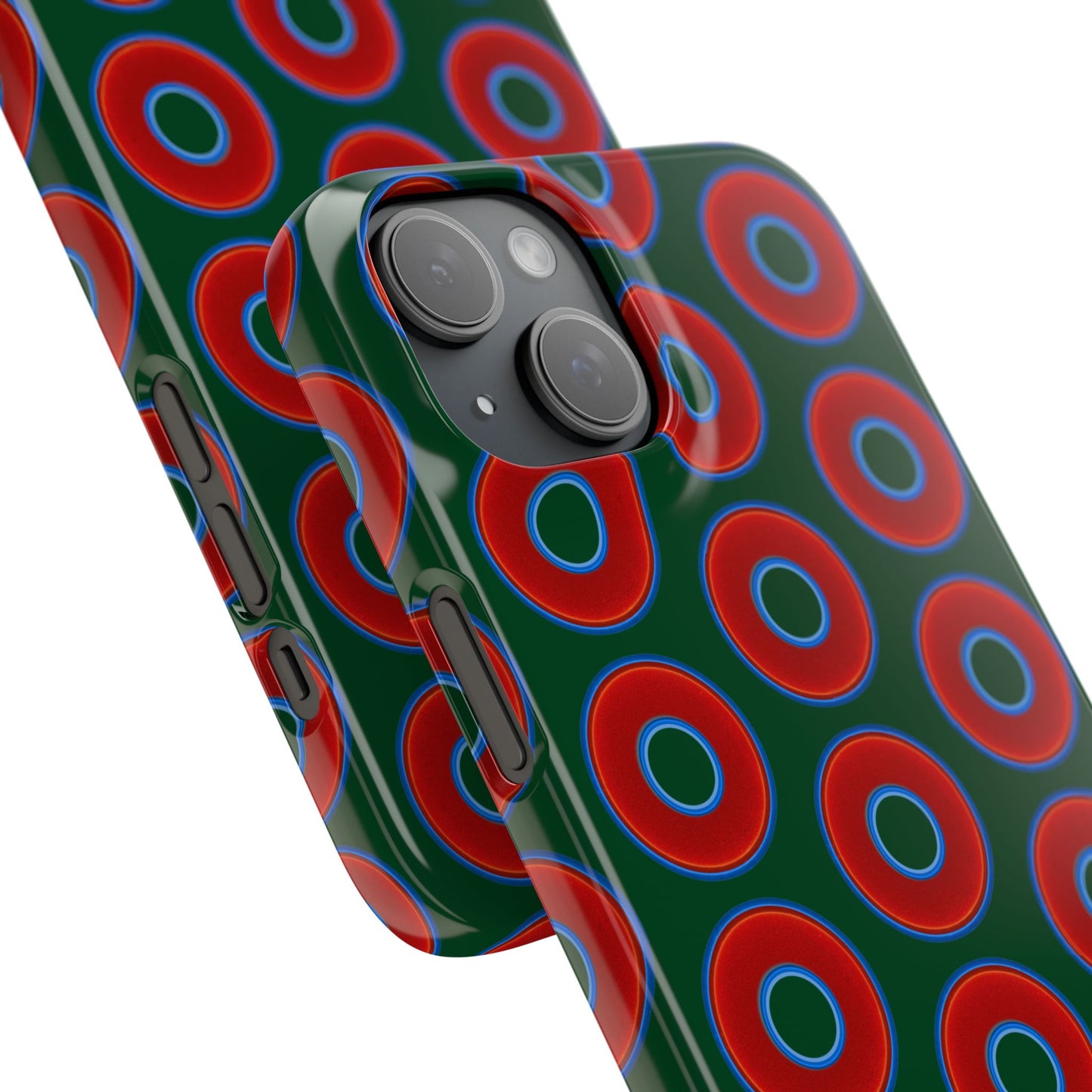 Lumpy Donut Snap Case - red vivid donut print w/deep pond green background