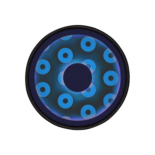 Iron-On Donut Patch - "Plain Blimpy Paradox Donut" -dark blue/light blue rustic donut