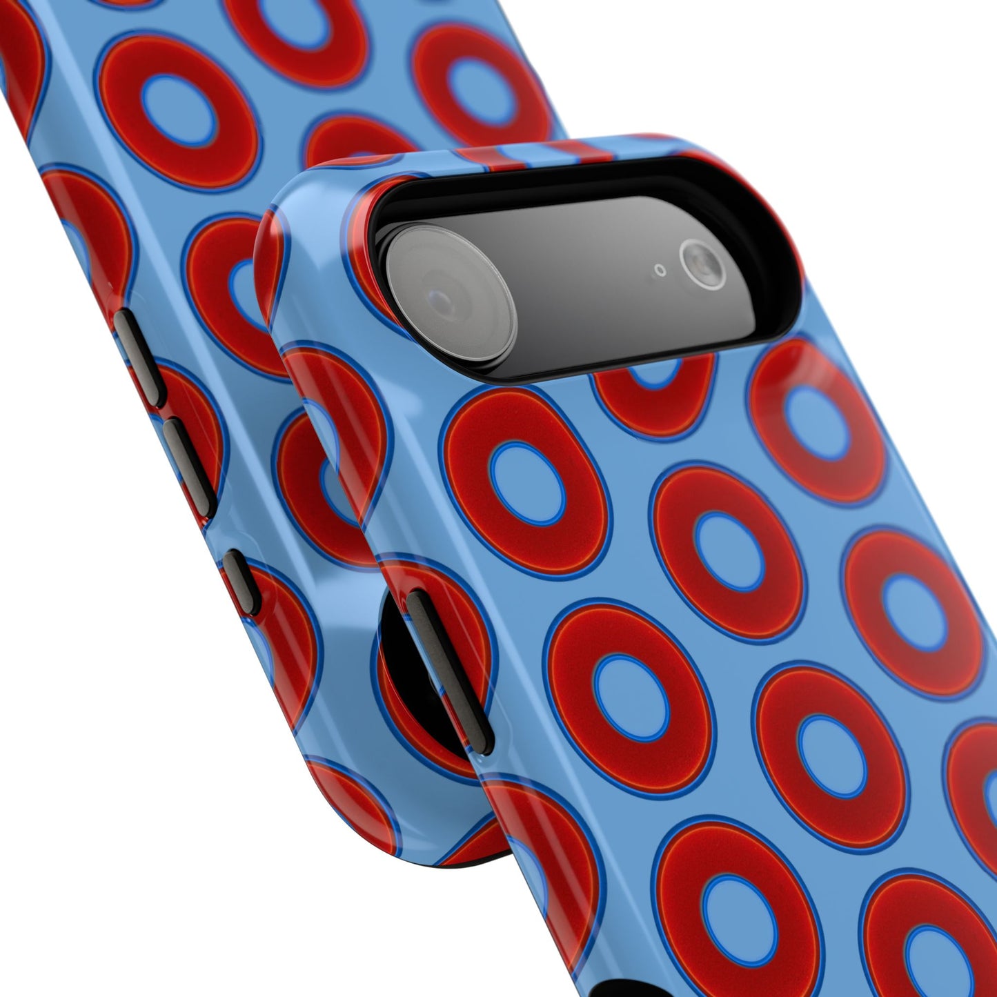 Impact-Resistant Lumpy Donut Case - red vivid donut print w/light blue background