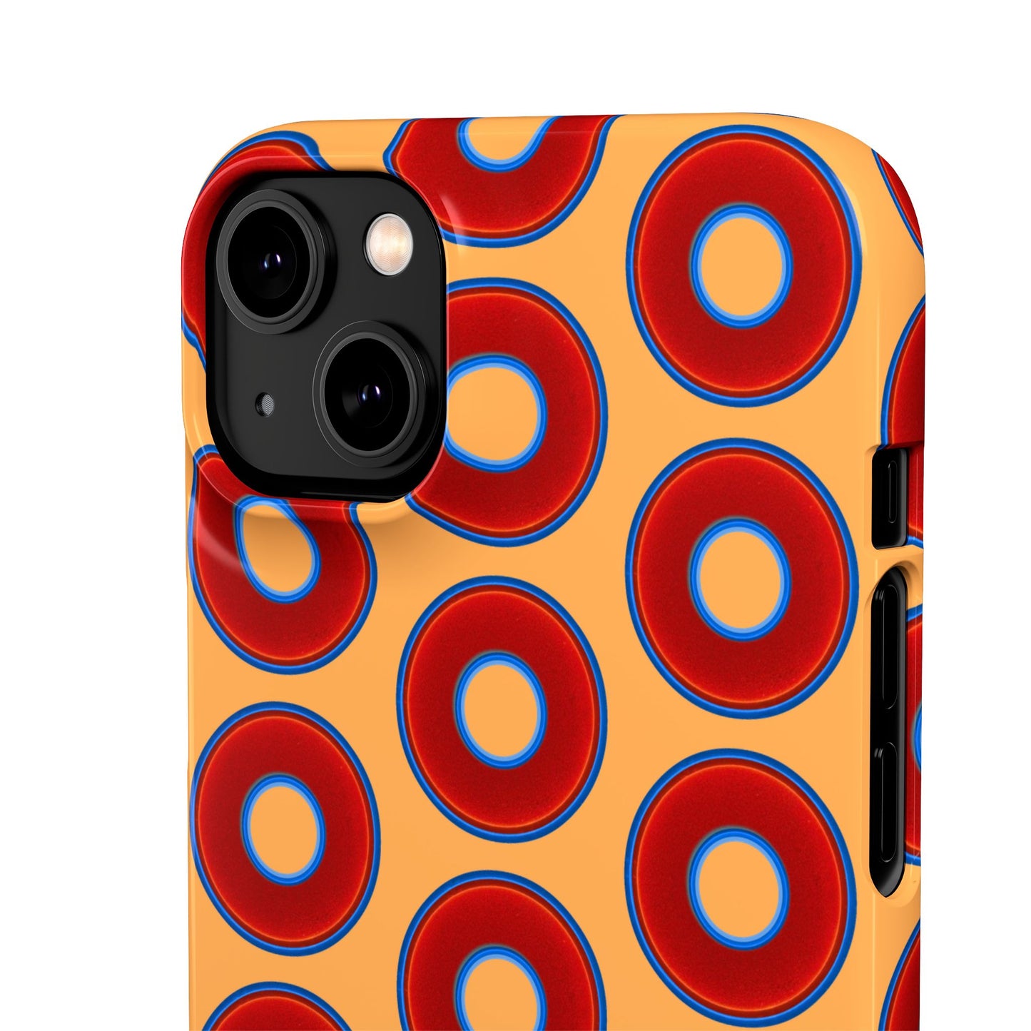 Lumpy Donut Snap Case - red vivid donut print w/creamcicle orange background