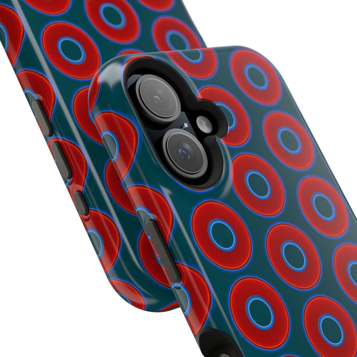 Magnetic Tough Donut Case - red vivid donut print w/midnight green background