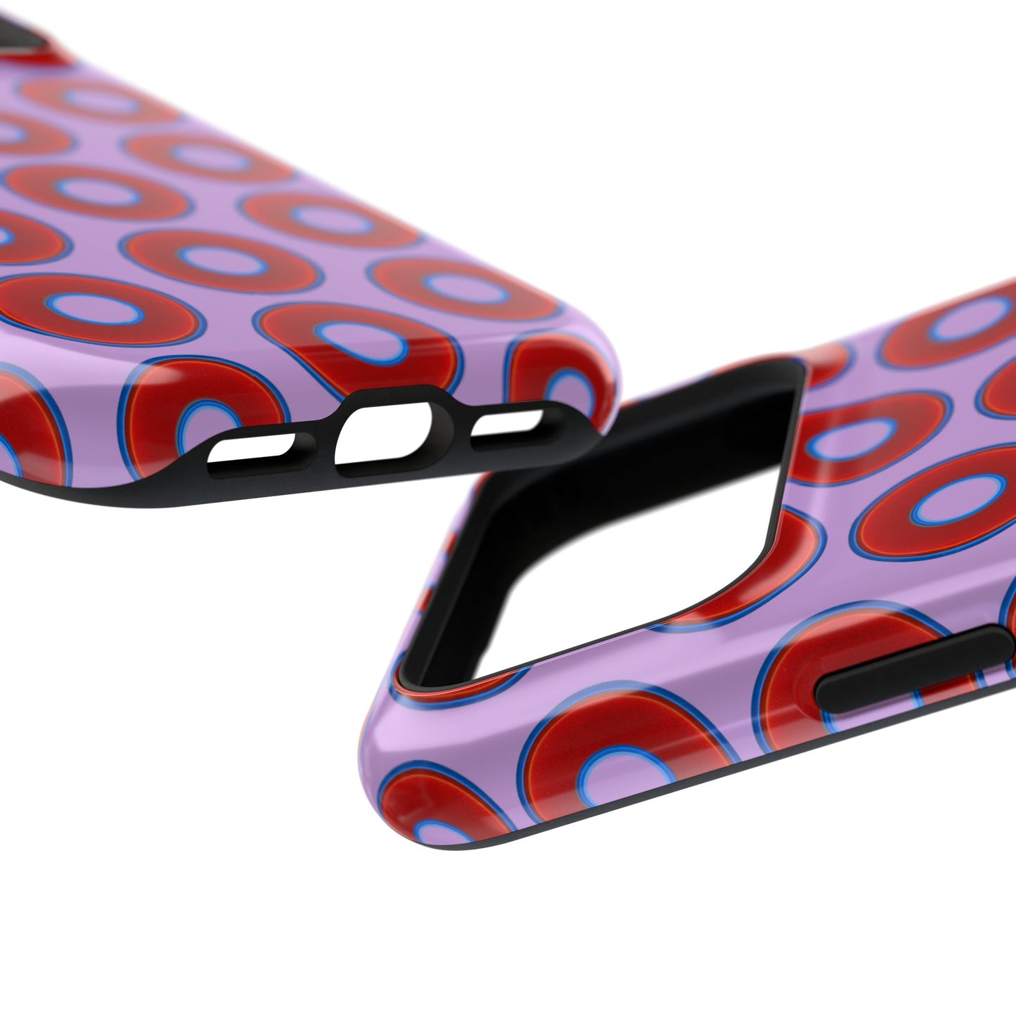 Impact-Resistant Lumpy Donut Case - red vivid donut print w/wisteria purple background