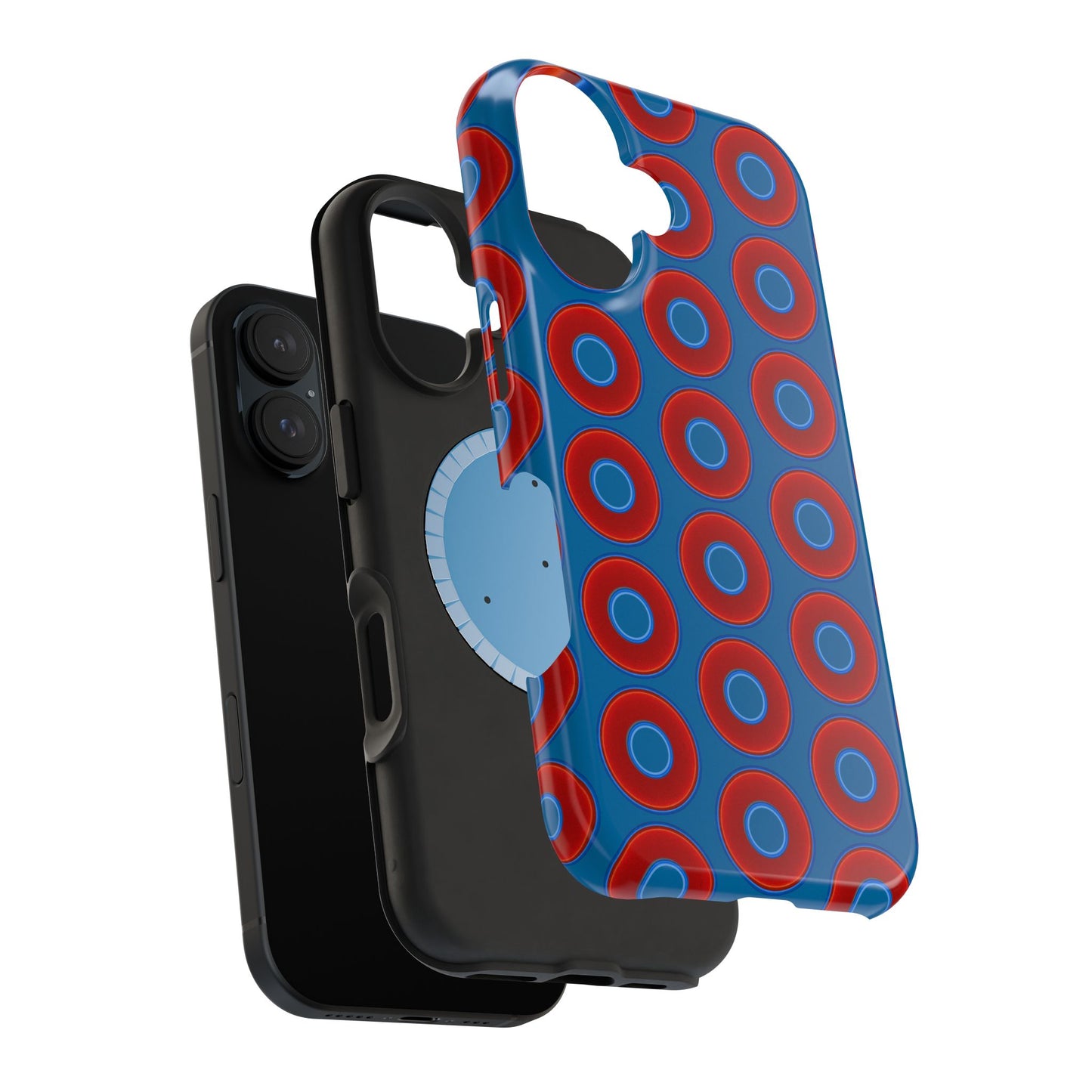 Magnetic Tough Donut Case - red vivid donut print w/wavy navy blue background