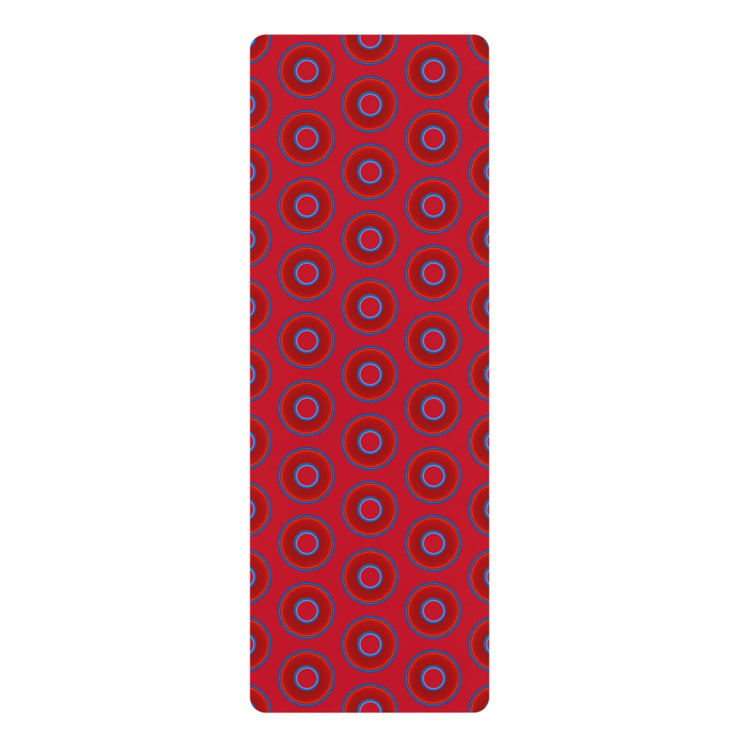 Lumpy Donut Yoga Mat :) - 24″ x 70" - vivid red donut print w/red background