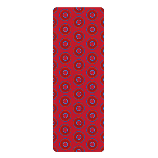 Lumpy Donut Yoga Mat :) - 24″ x 70" - vivid red donut print w/red background