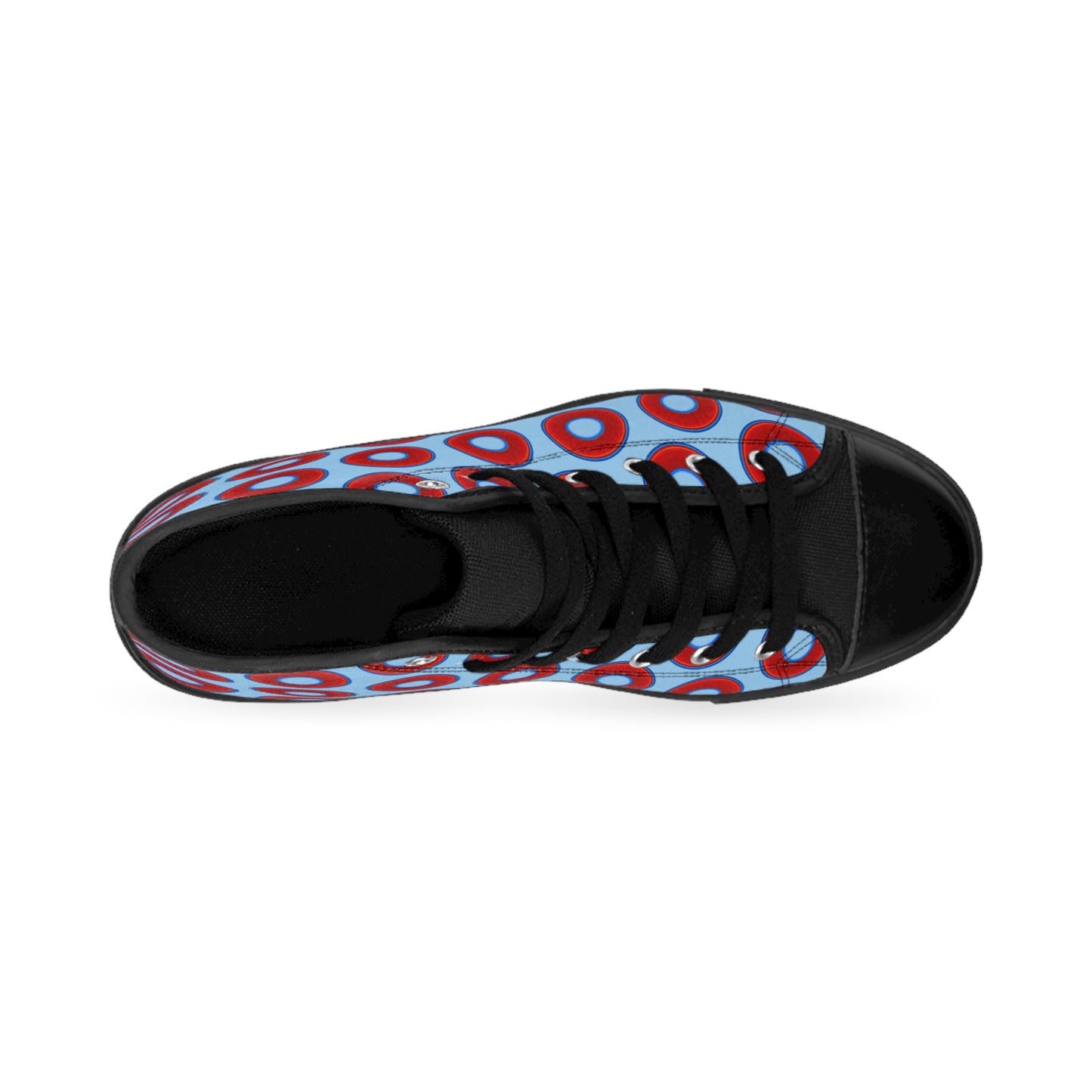 Cushiony Convectors - High Tops - red vivid donuts w/sky blue background
