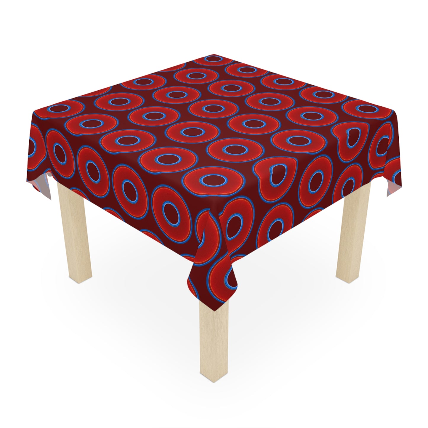 Lumpy Tablecloth - 55.1" x 55.1" - vivid red donuts w/dark red background