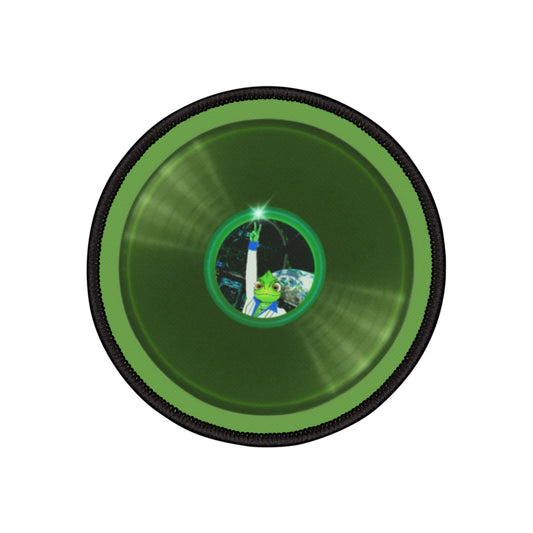 Iron-On Donut Patch - "Rutherford's Stayin' Alive Donut Patch" - vivid green record donut - variant 2