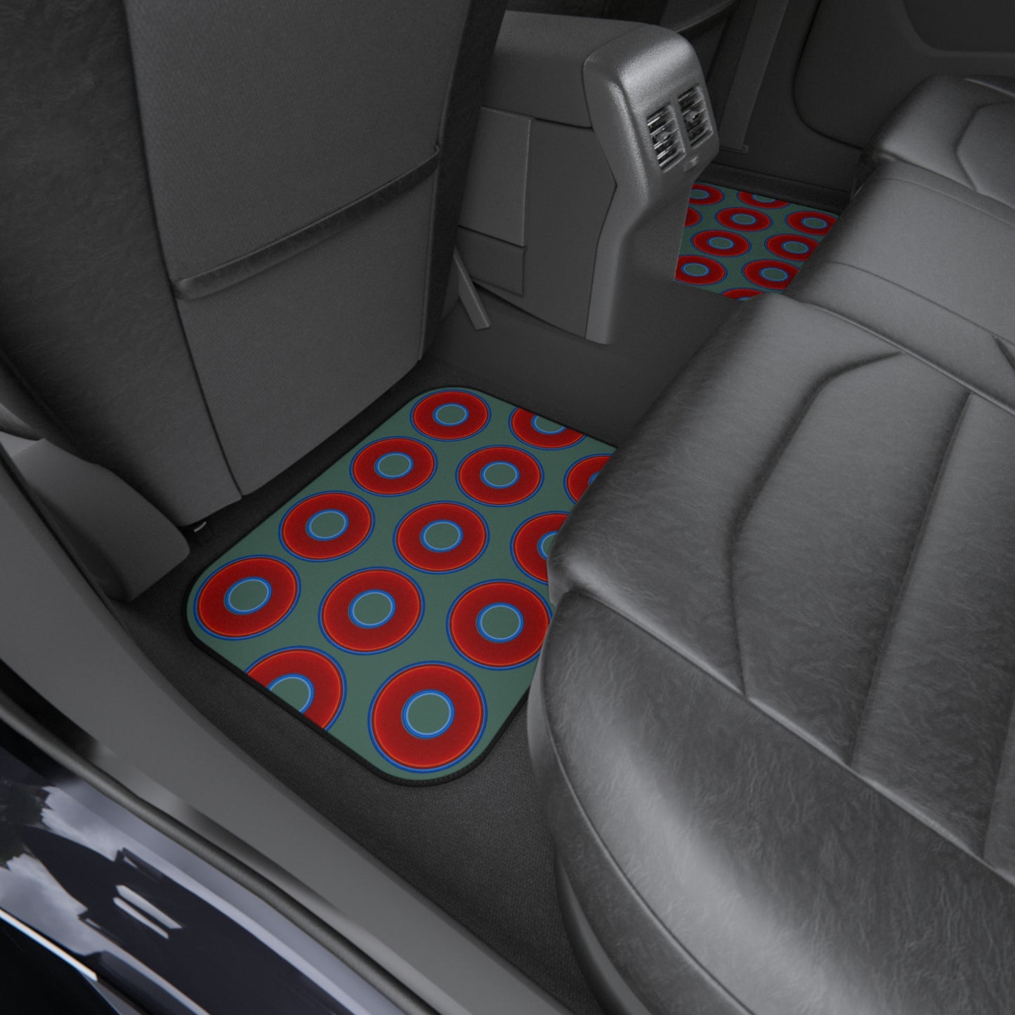 Contacted Car Mats - vivid donut print w/Fenway green background