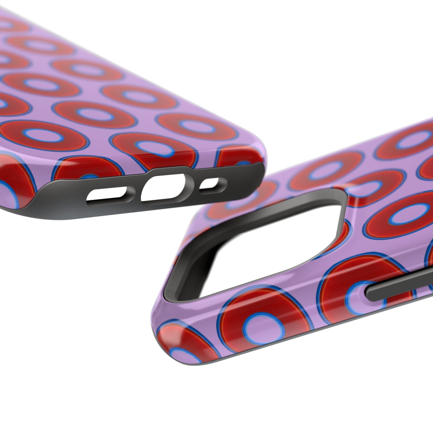 Impact-Resistant Lumpy Donut Case - red vivid donut print w/wisteria purple background