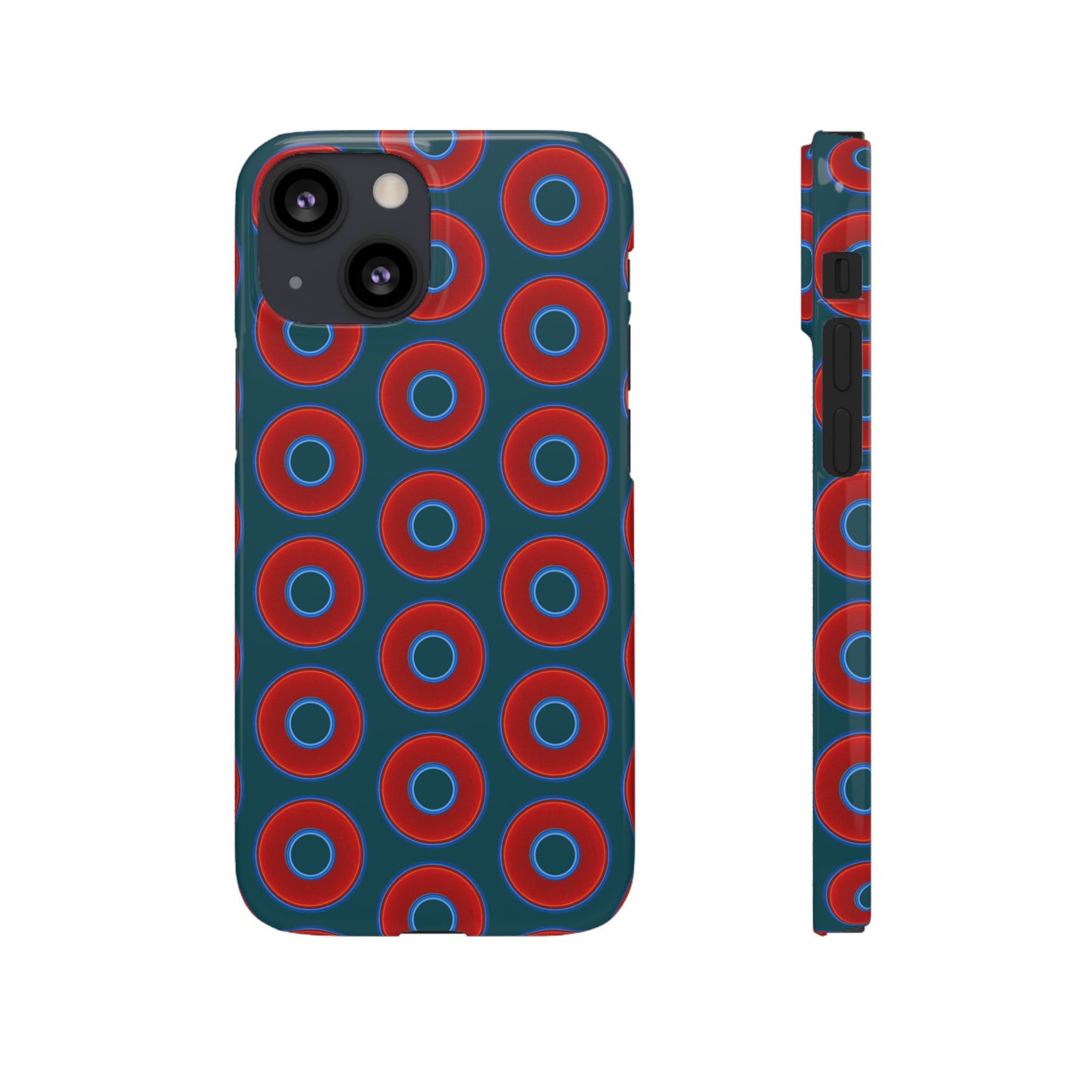 Lumpy Donut Snap Case - red vivid donut print w/midnight teal green background