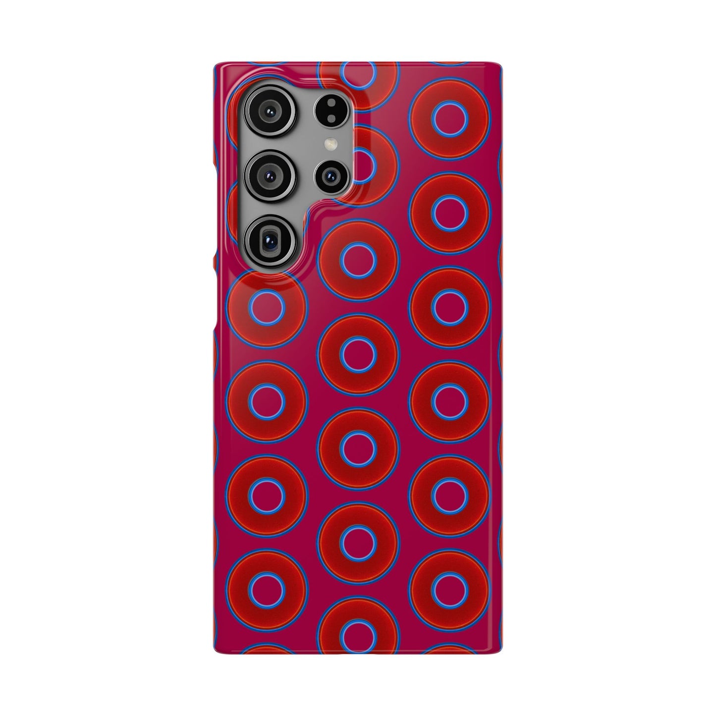Lumpy Donut Snap Case - red vivid donut print w/dark magenta background