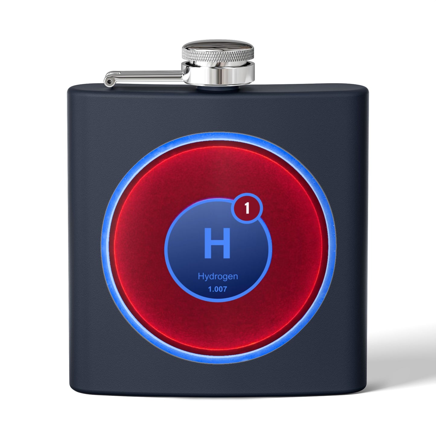 Lump's Donut Flask 6 oz -  "Flask full of Hydrogen" - vivid red donut - [*w/your choice of 6 backgrounds]