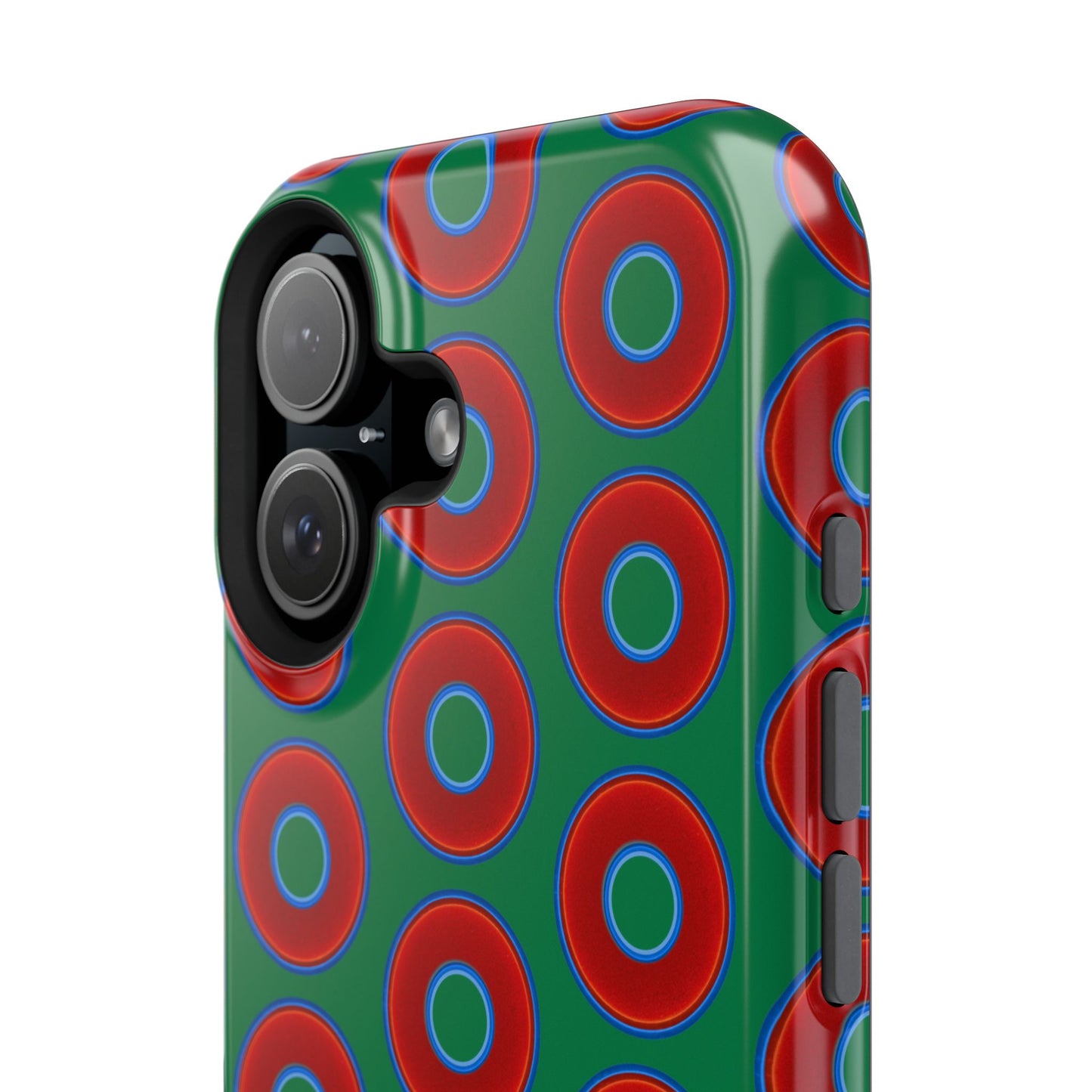Impact-Resistant Lumpy Donut Case - red vivid donut print w/green background
