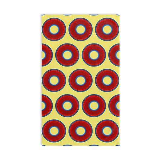 Lumpy Kitchen/Hand Towels - vivid red donuts w/yellow background
