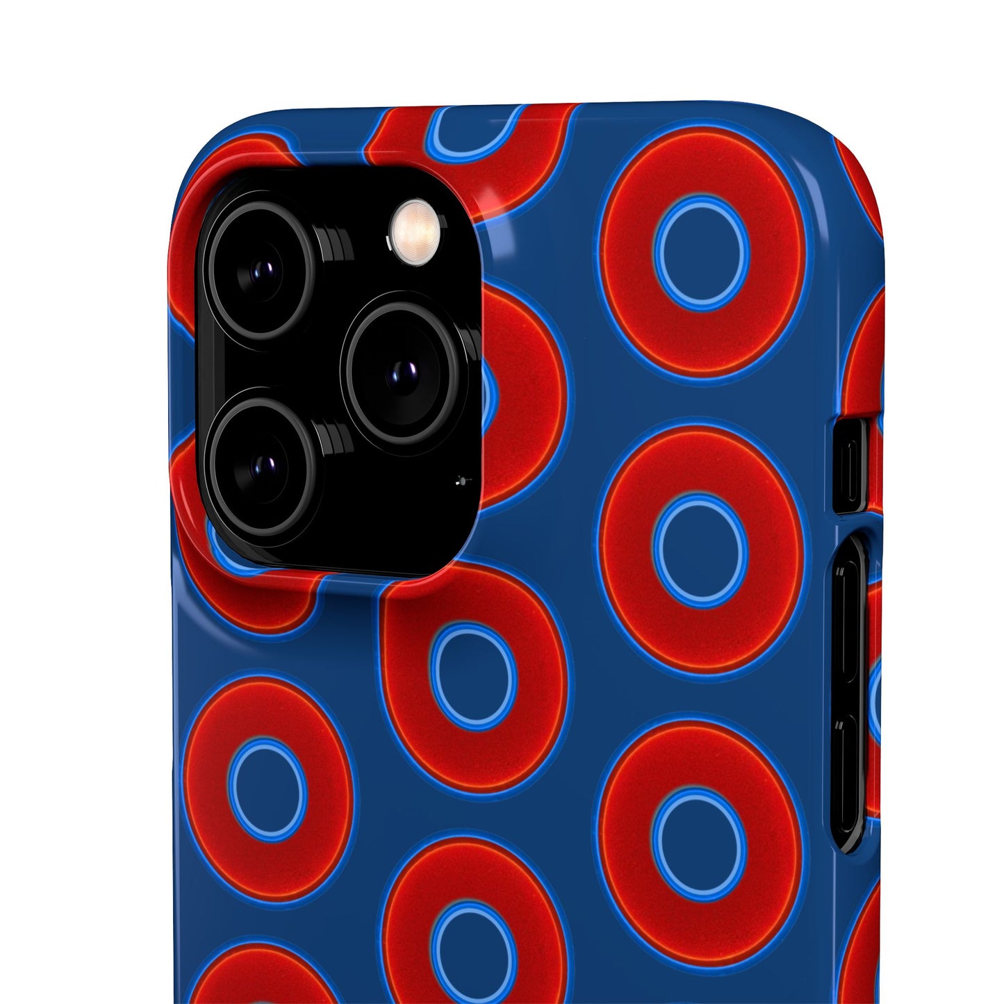 Lumpy Donut Snap Case - red vivid donut print w/Atlantic navy blue background