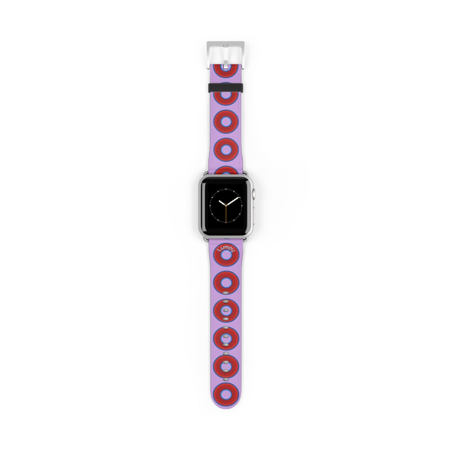 Lumpy Donut Wristband - compatible w/apple watch - red vivid donuts w/wisteria purple background
