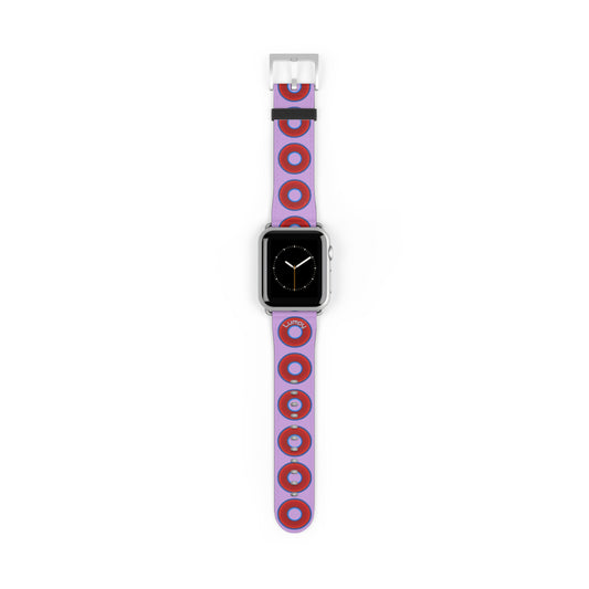 Lumpy Donut Wristband - compatible w/apple watch - red vivid donuts w/wisteria purple background