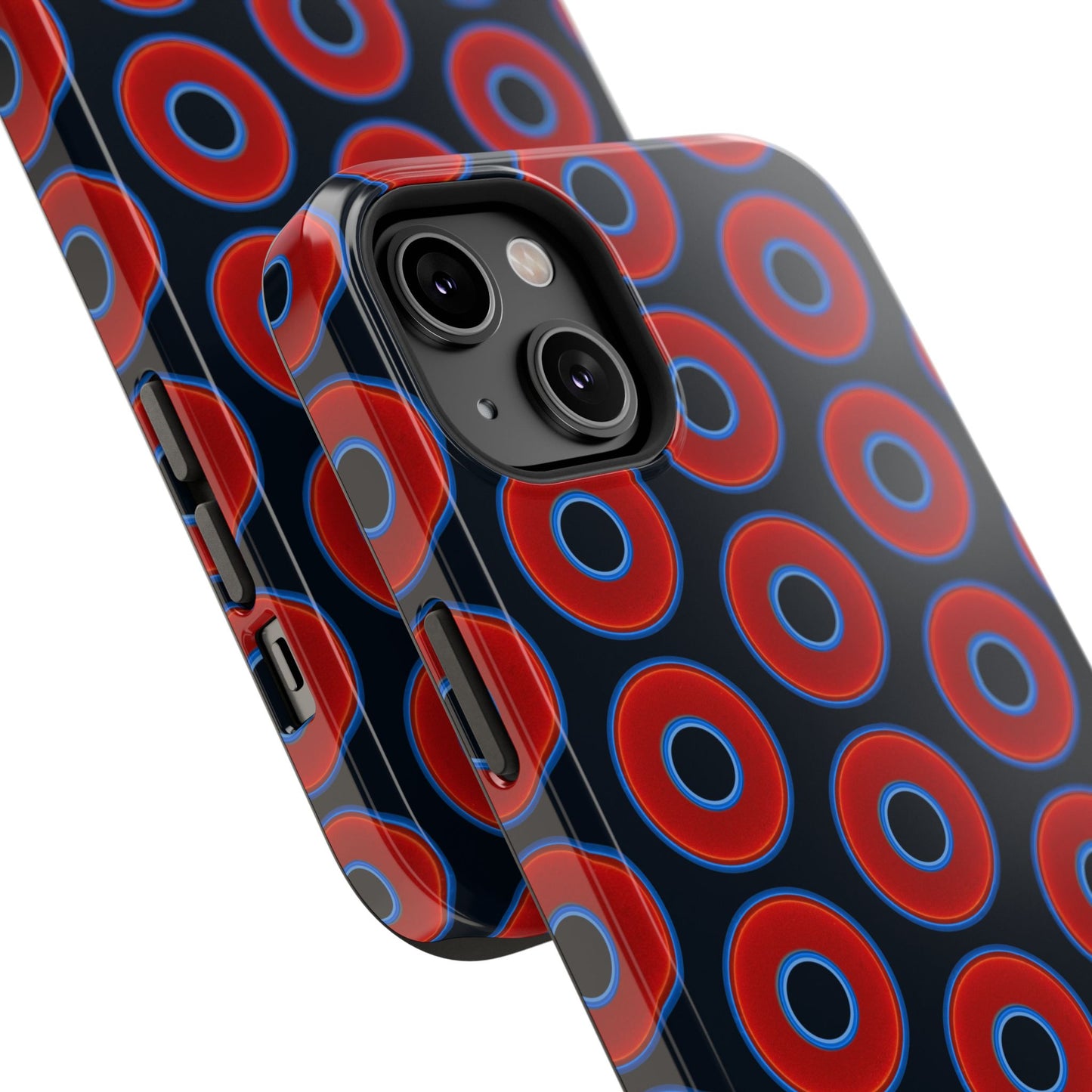 Impact-Resistant Lumpy Donut Case - red vivid donut print w/blue charcoal background