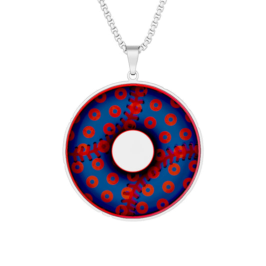 Lump's Heady Donut Necklace - 1" x 1" Stainless Steel Pendant - "Phenway Ballpark Donuts - baseball paradox donut - variant 2