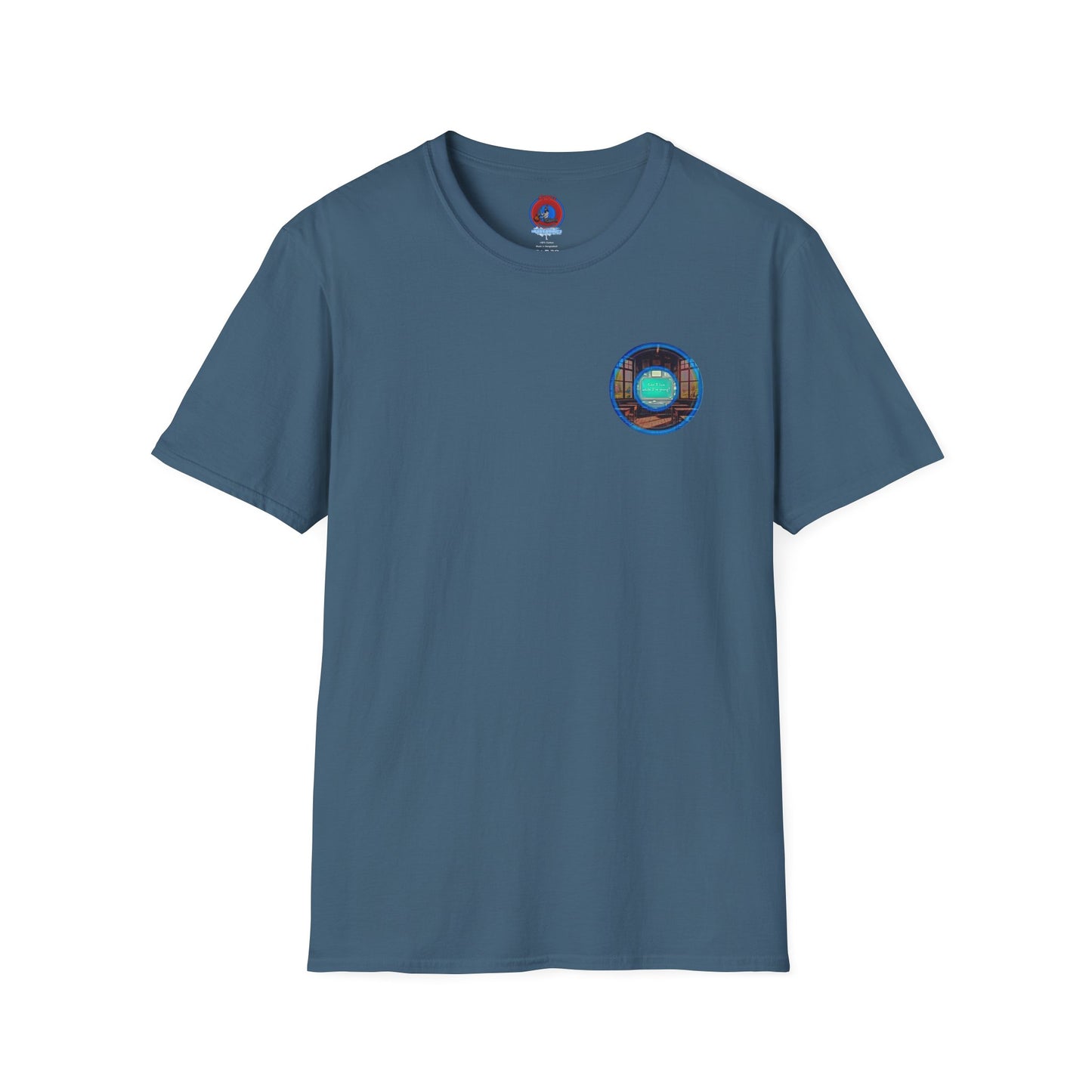 Classic Donut Tee - Unisex Soft-Style - "The Torturous Chalk Dust Donut  " - blue/red picture donut