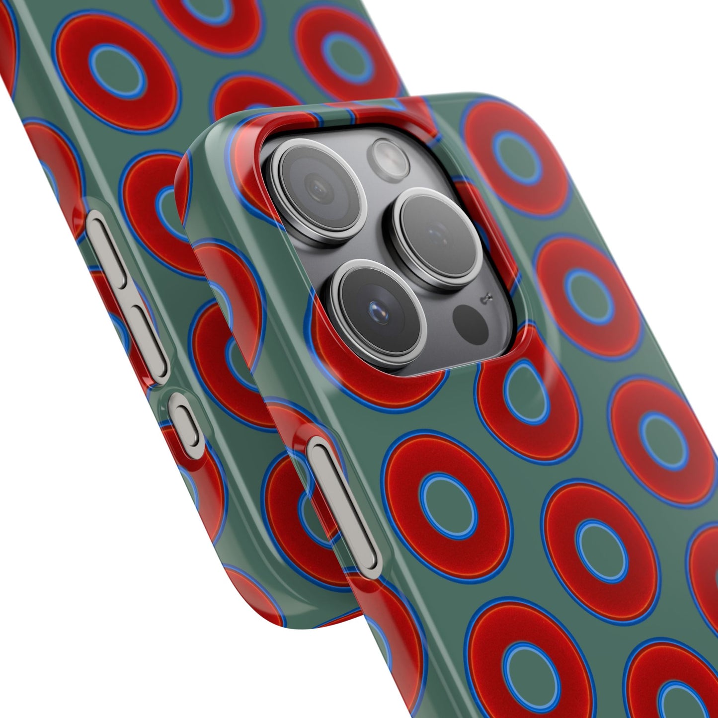 Lumpy Donut Snap Case - red vivid donut print w/Fenway green background