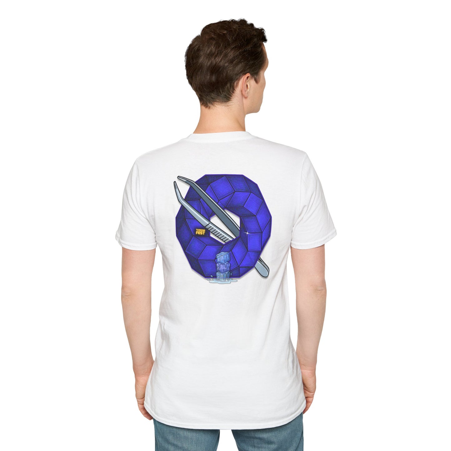 Classic Donut Tee - Unisex Soft-Style - "The Teasing Donut" - rustic dark royal blue cubed donut