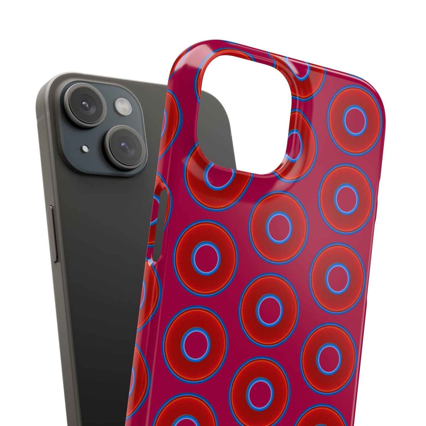 Lumpy Donut Snap Case - red vivid donut print w/dark magenta background