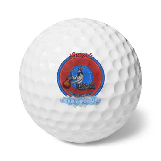 Lumpy Donut Golf Balls - 6-pack - "Lump's Super Heady Golf Ball" - red/blue rustic donut w/logo