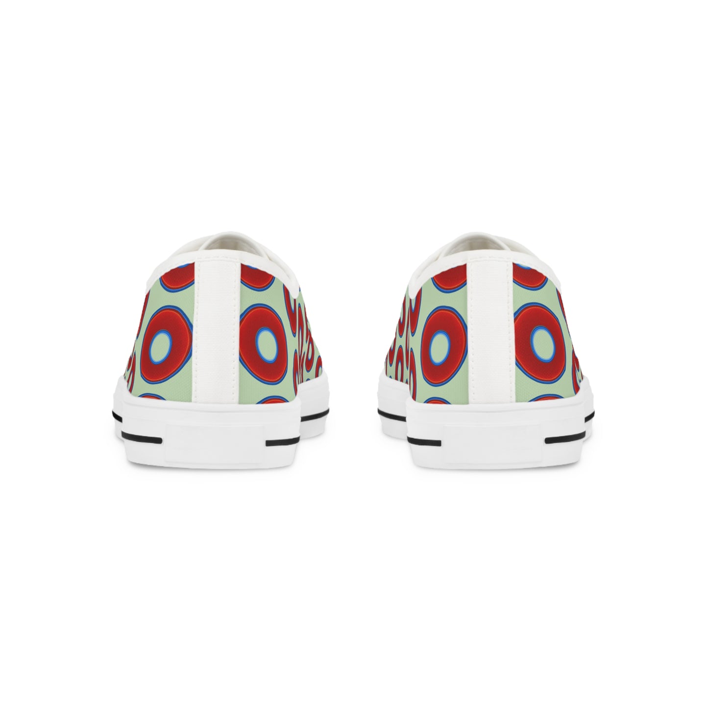 Chuck Taylors - large vivid red donut print w/seafoam green background