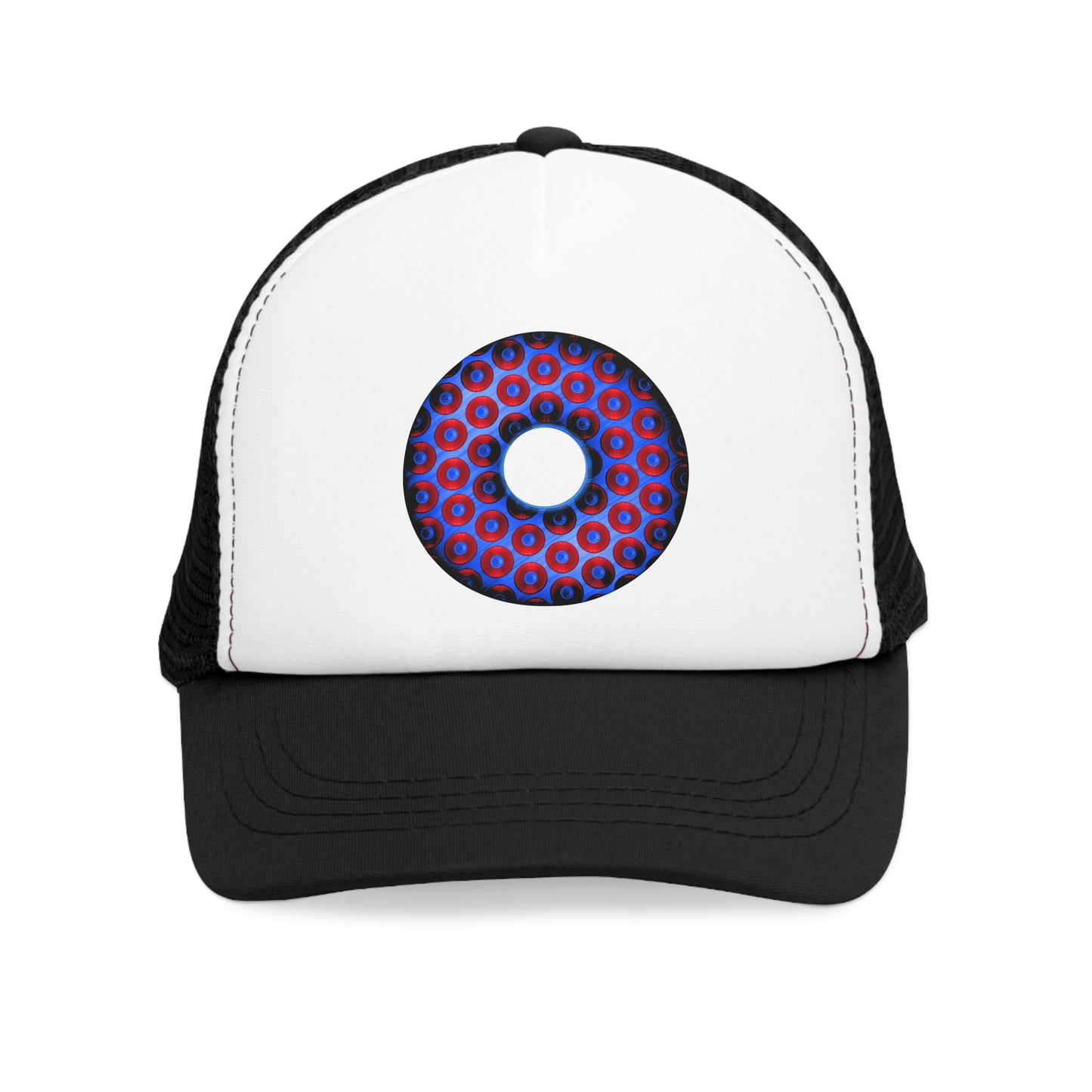 Lumpy Trucker Hat - "Paradoxical Donut - variant 3 - bling donut print " red/blue