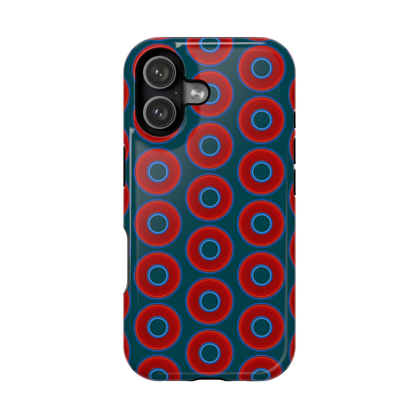 Magnetic Tough Donut Case - red vivid donut print w/midnight green background