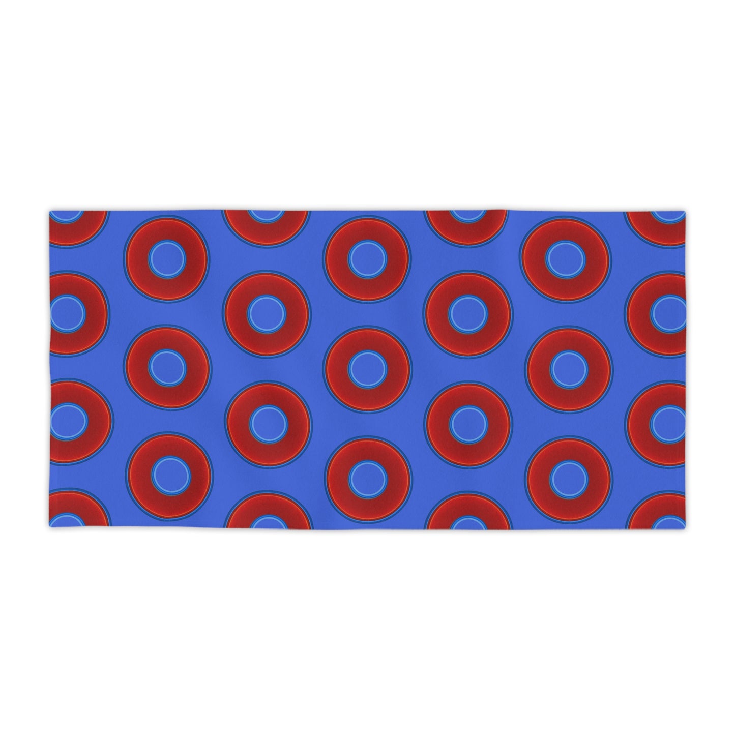 Lumpy Donut Towels - vivid red donuts w/royal blue background