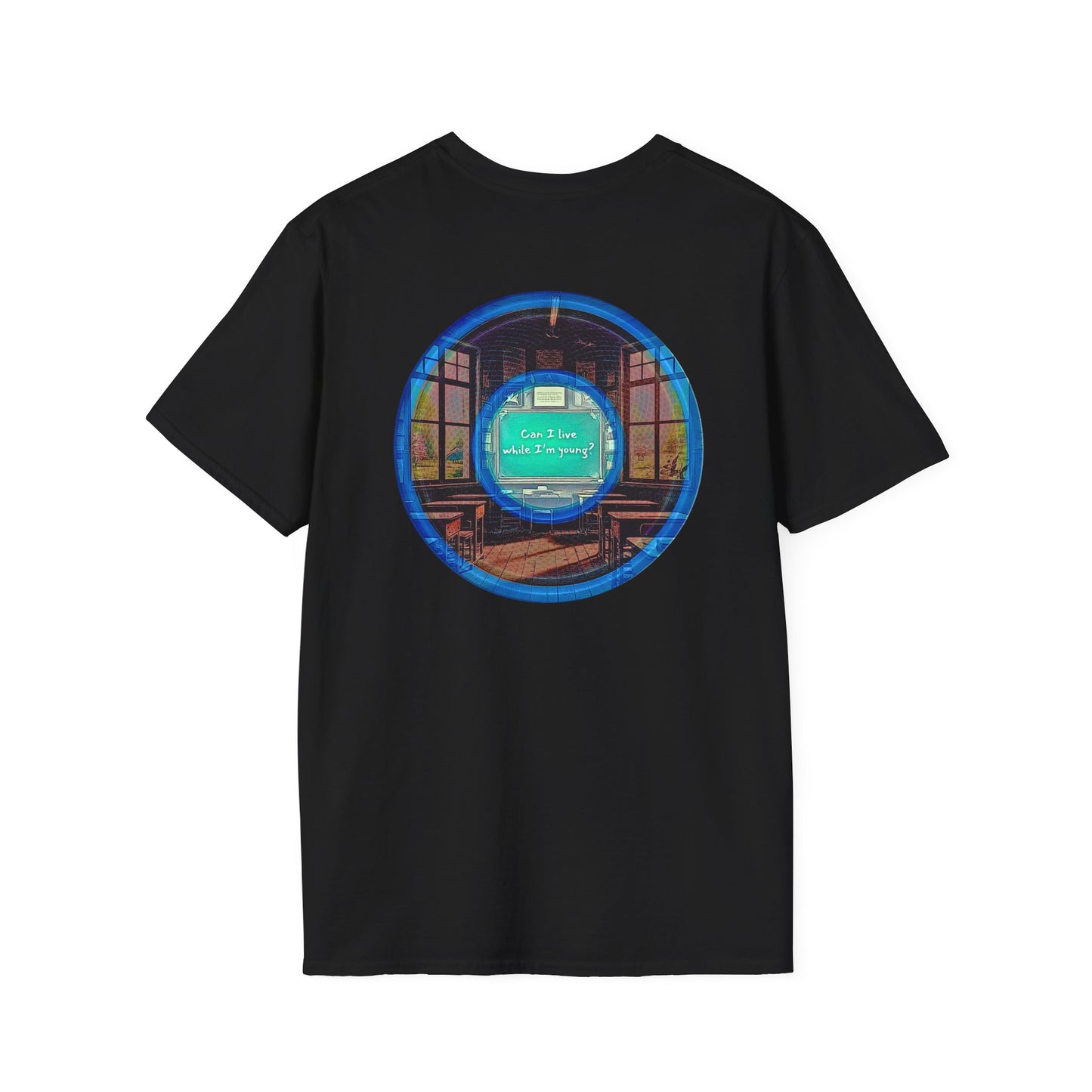 Classic Donut Tee - Unisex Soft-Style - "The Torturous Chalk Dust Donut  " - blue/red picture donut