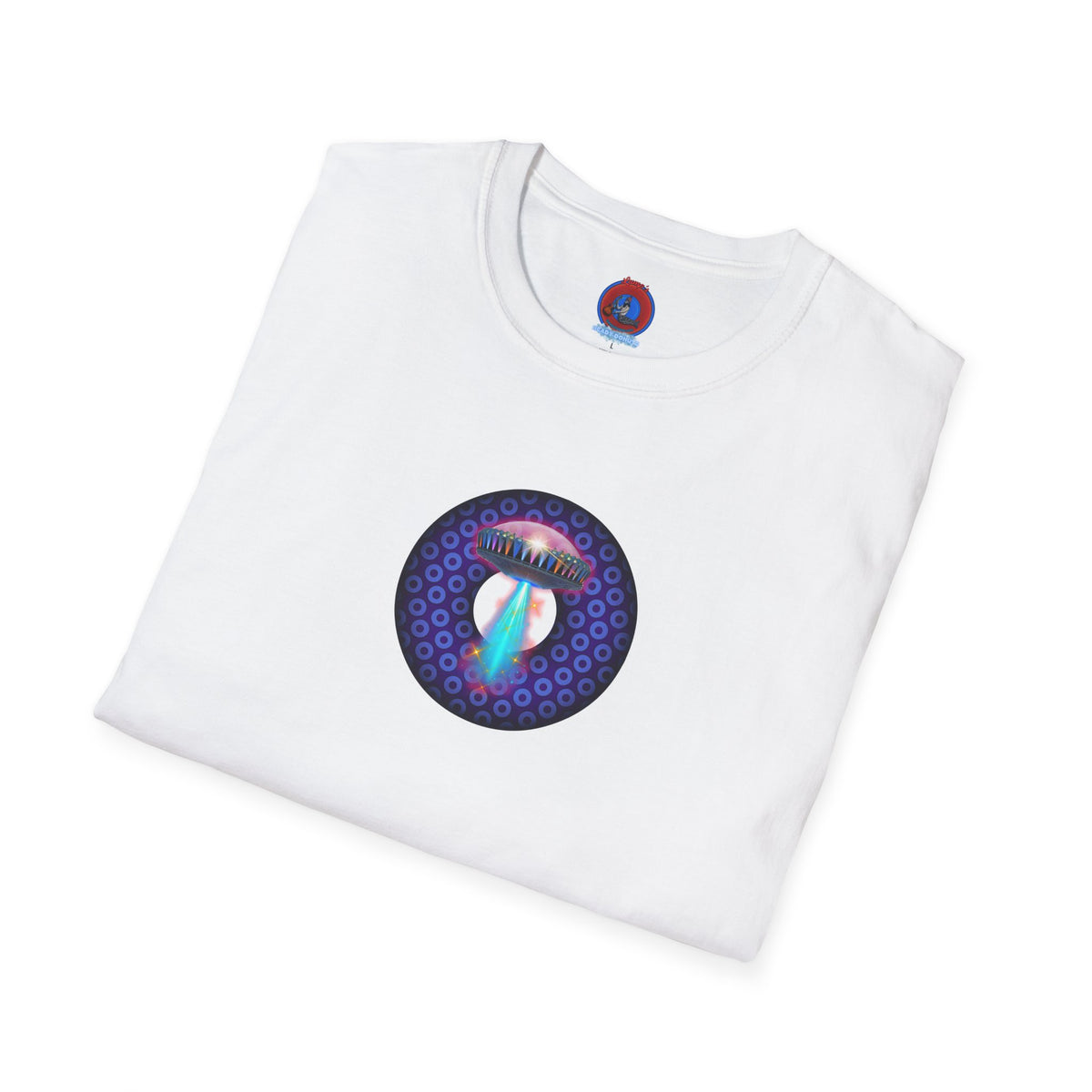 Classic Donut Tee - Unisex Soft-Style - "Donuts now Served on the Mothership" - series 1.0  - variant 5  - purple/violet paradoxical donut