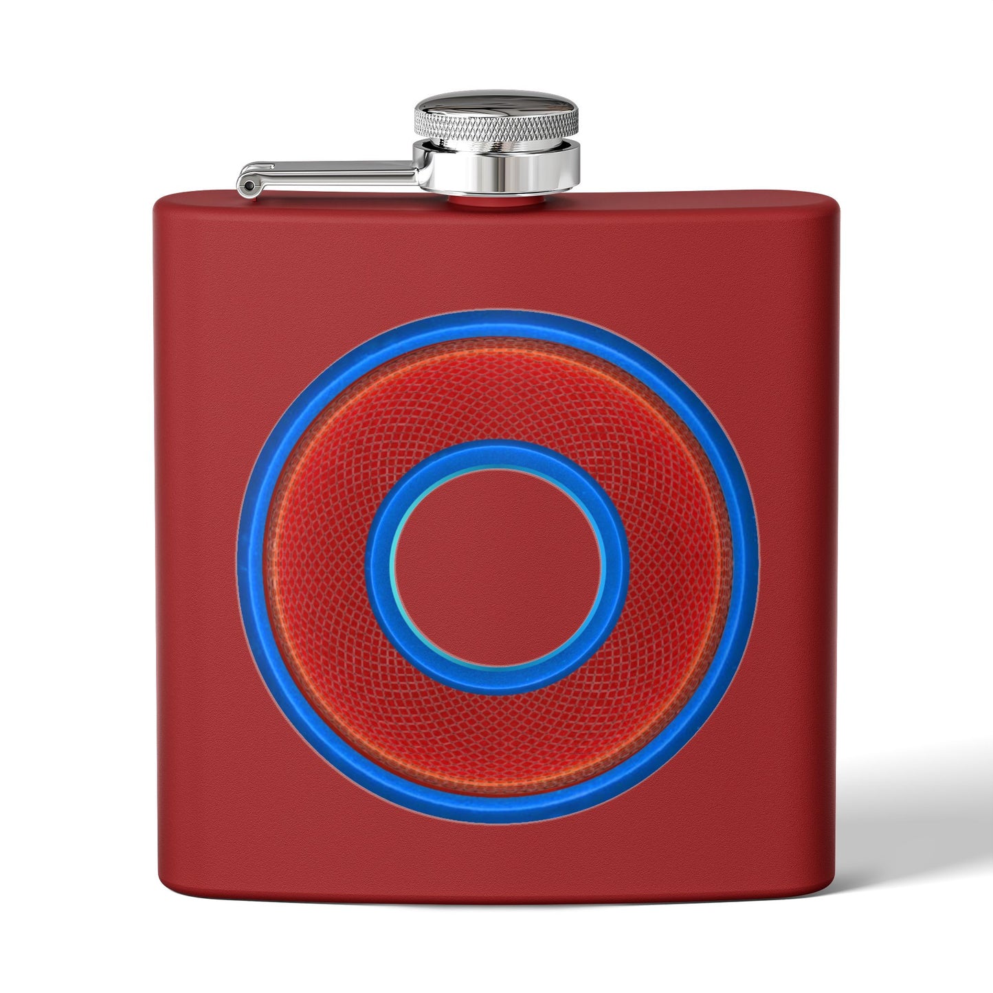 Lump's Donut Flask 6 oz - rustic red/blue donut - [*w/your choice of 6 backgrounds]