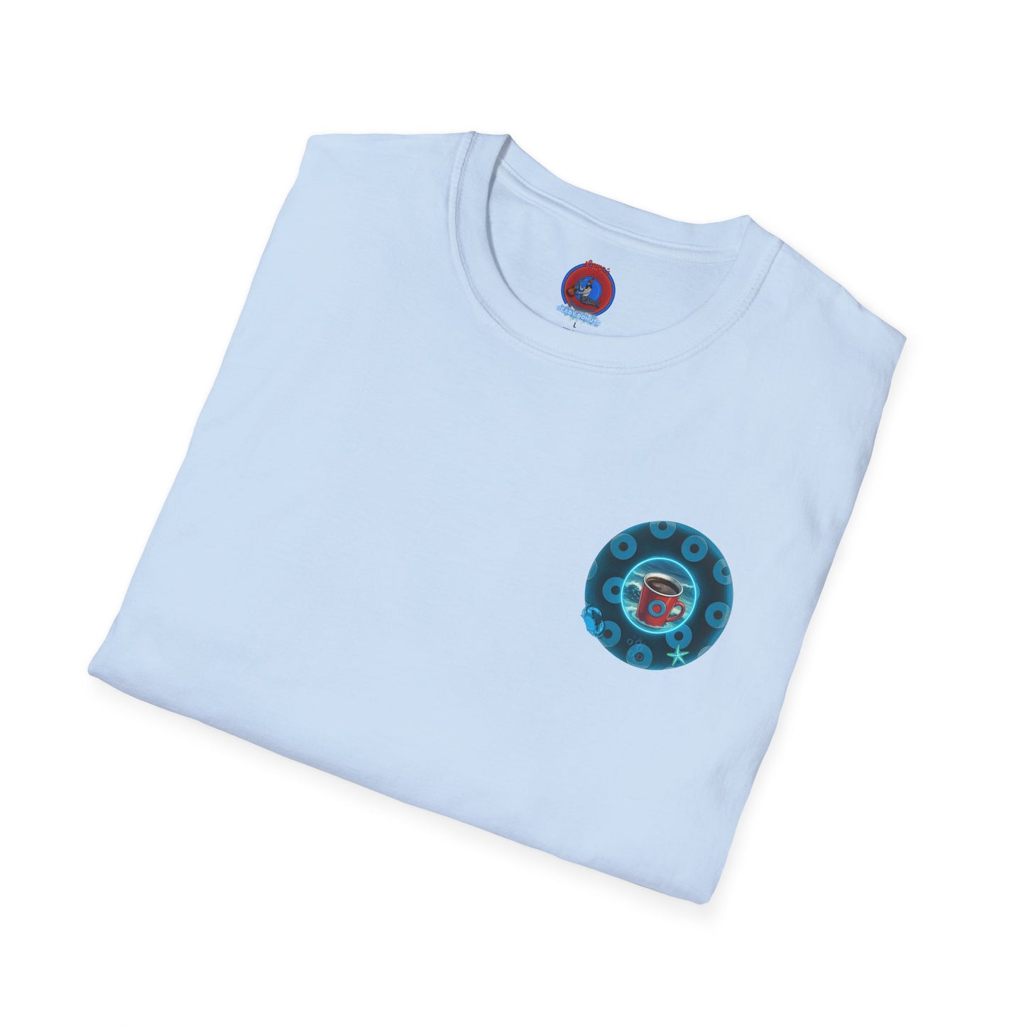 Classic Donut Tee - Unisex Soft-Style - "The Leaky Cup" - paradoxical blue/teal ocean donut -