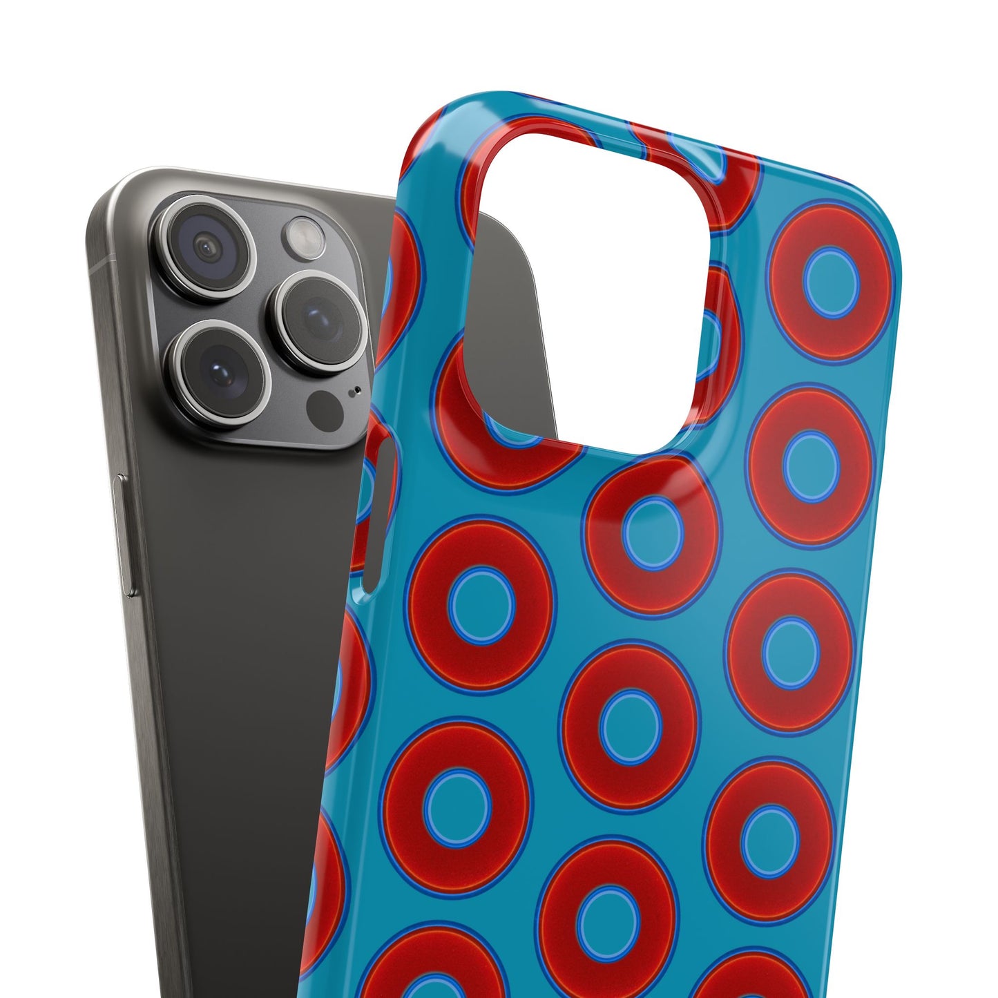 Lumpy Donut Snap Case - red vivid donut print w/aquamarine blue background