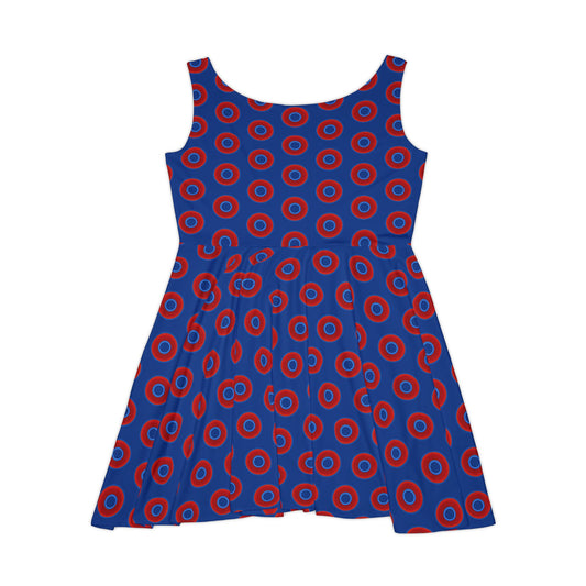 Women's Skater Donut Dress - vivid red donut print w/dark blue background