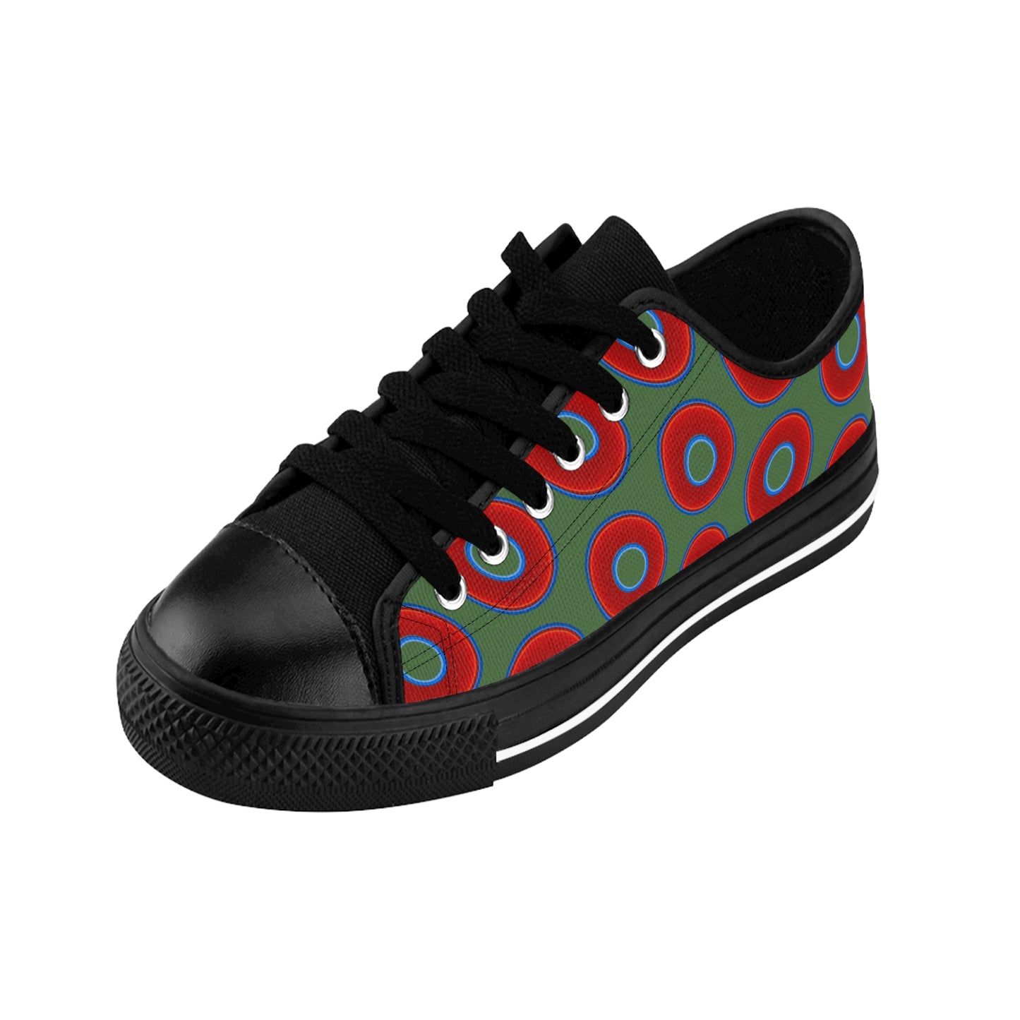 Women's Cushiony Convectors - Low Top - large red vivid donut print w/dark green background