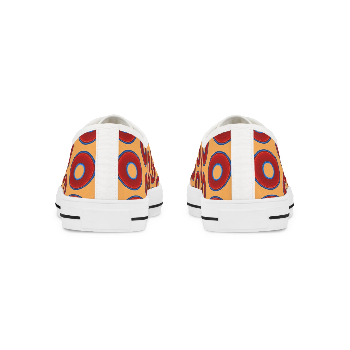 Men's - Low Top Chuck Taylors - large vivid red donut print w/creamcicle orange background